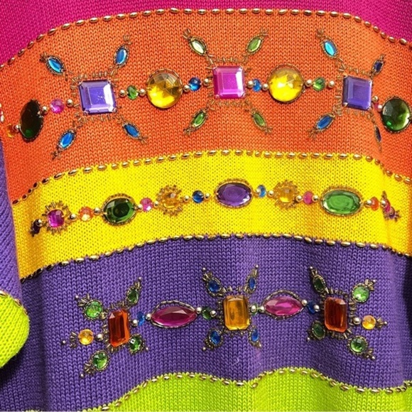 I.B Diffusion Sport Knit Sweater W/Hand Stitched Gems Size L - Picture 2 of 3